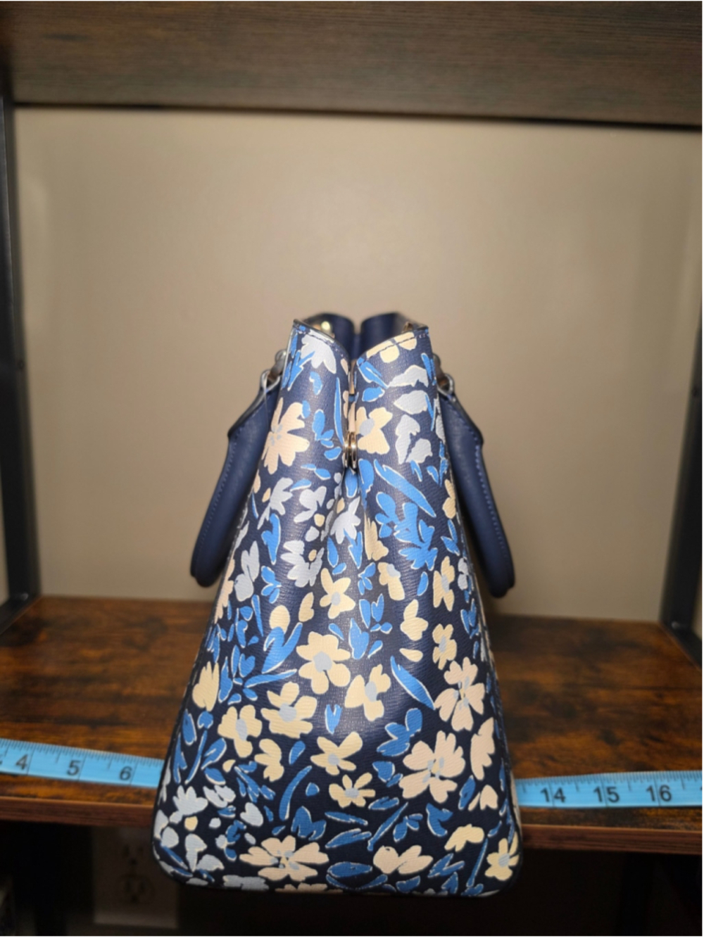 Kate Spade Floral Satchel Bag Blue and Cream - Picture 5 of 7